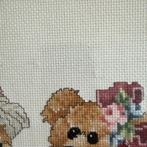 Here is a fun personal Concord related story I Boyds Bears “Afternoon Tea” Finished Cross Stitch Framed Wall Hanging Oak Frame